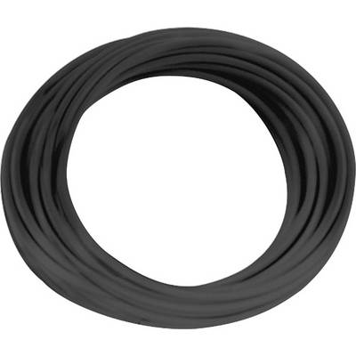 Et sammenrullet sort kabel på hvid baggrund.