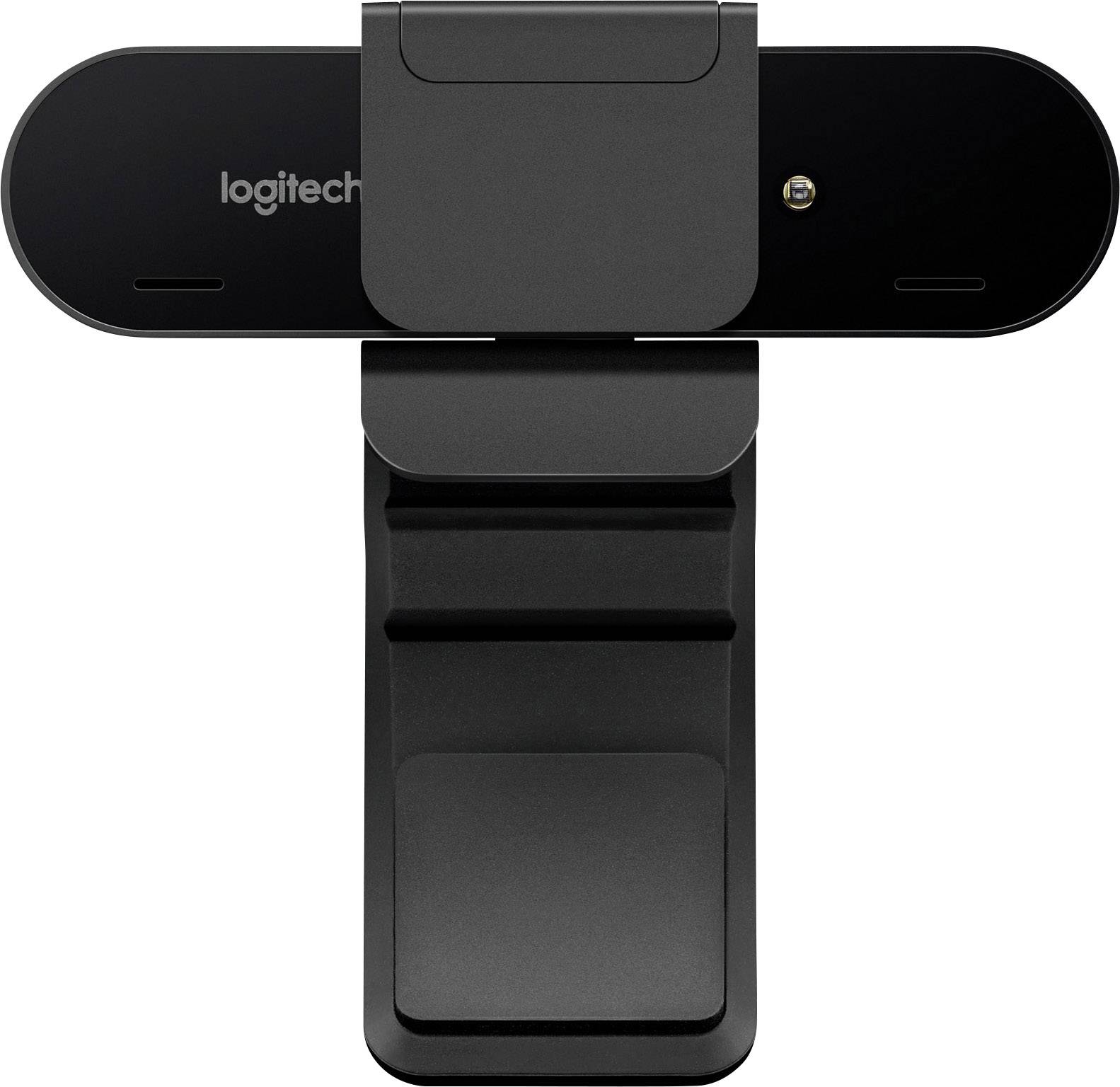 Sort Logitech-webcam med justerbart clip til montering.