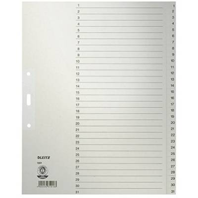 Leitz 1231 Register A4 , Overbredde 1-31 Tørrepapir Grå 31 registerblade 12310085