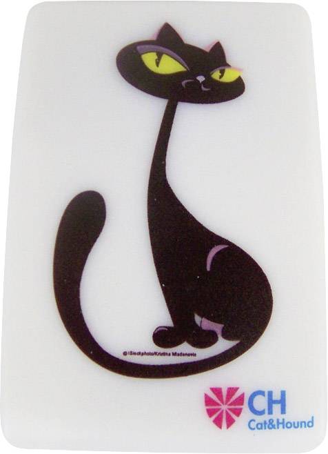 En stiliseret sort kat med store gule øjne og en buet hale sidder. Nederst til højre er logoet 'CH Cat&Hound'.