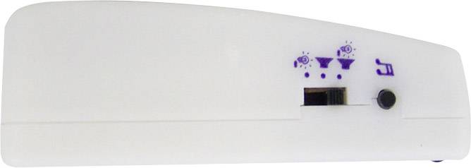 En hvid modem eller router med symboler på forsiden, herunder et indkøbsvogn og en netværksforbindelse.