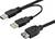 'Tre USB-kabler: et blåt USB 3.0-stik og et sort USB 2.0-stik samt et USB 3.0-stik.'