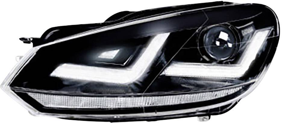 Et moderne billygtdesign med LED-elementer. Det har en markant, buet lysform og reflekterende overflader.