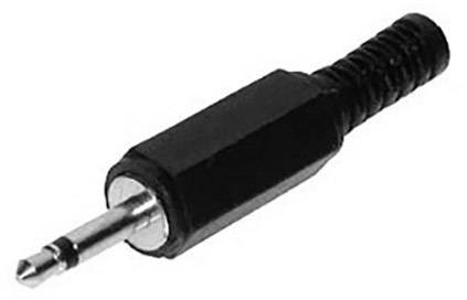 Et sort 2,5-mm-jackstik, typisk brugt til lydtilslutninger.