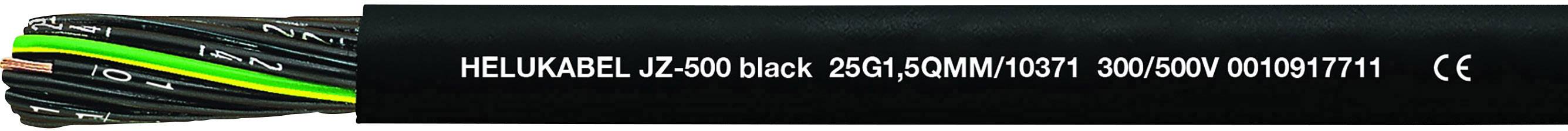 Nærbillede af et Helukabel med påskriften 'HELUKABEL JZ-500 black', tekniske specifikationer og CE-mærkning.