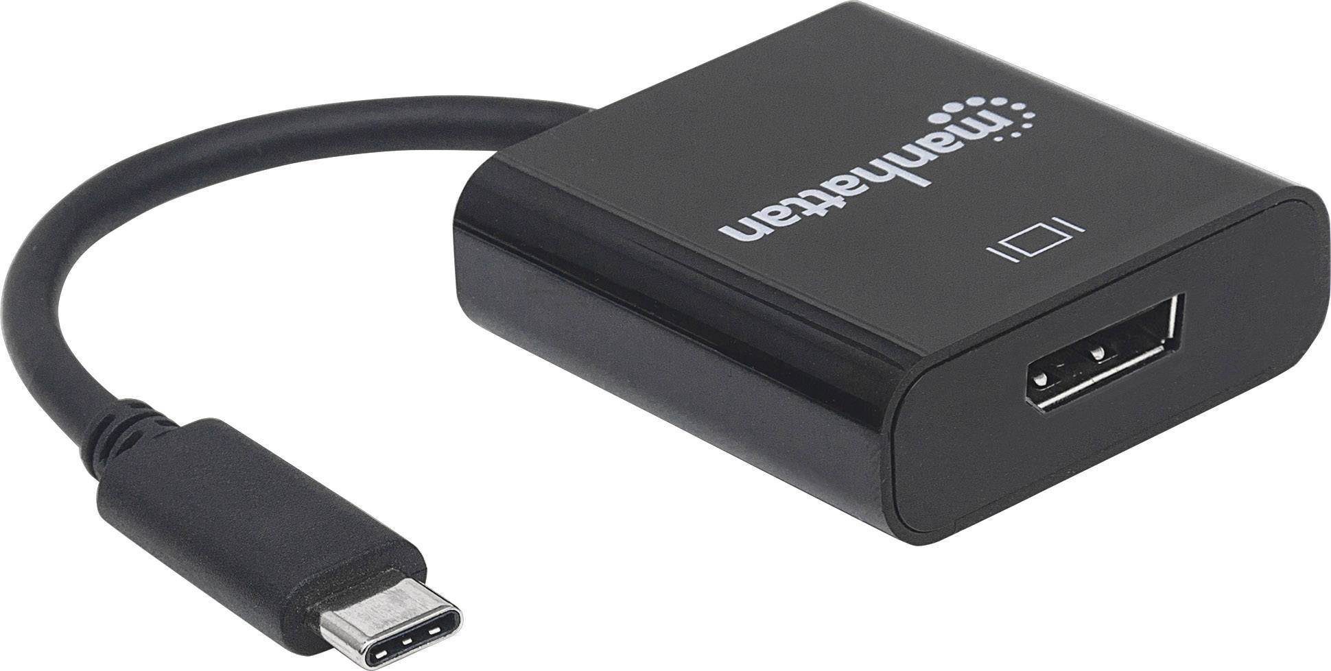 Manhattan 152020 DisplayPort / USB Adapter [1x USB 3.2 Gen 2 C (USB 3.1) - 1x DisplayPort-bøsning] Sort Farvekodet, Fleksibel, Folieskærm, UL-certificeret, Dobbeltsidet stik, forgyldte stik 21.00 cm