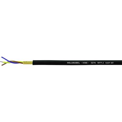 'Trepolet kabel med gul, blå og brun leder. Påtrykt: HELUKABEL 07B3 1KV-O 1x6MM.'