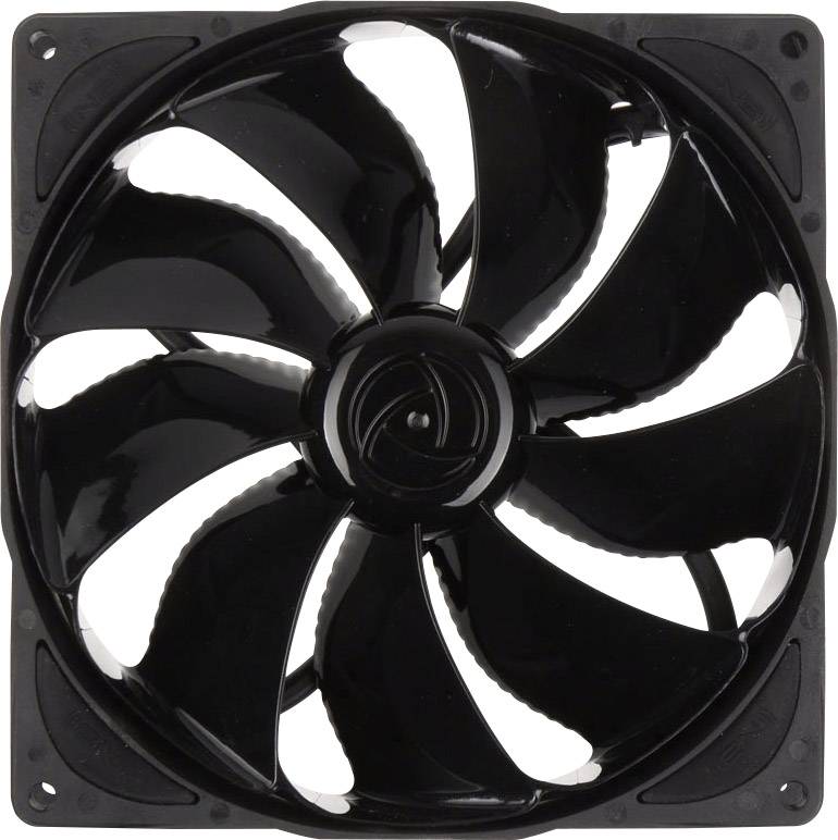 Sort computerfan med ottekantet rotorblade, monteret i en firkantet ramme. Primært bruges til køling.