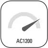 Et symbol viser et speedometer, hvis viser peger på høj hastighed. Nedenunder står der 'AC1200'.