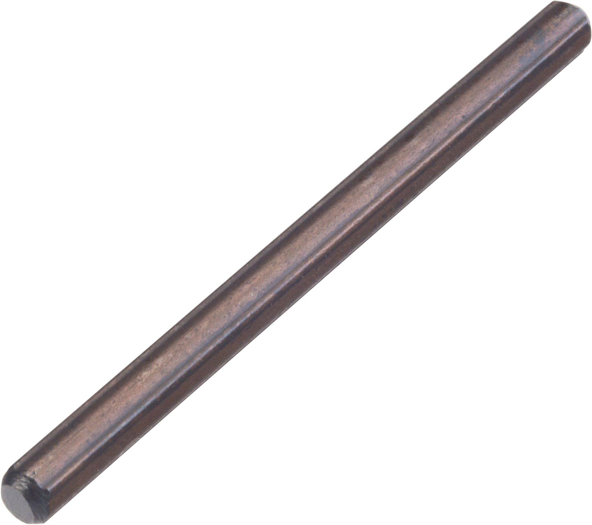 Et cylindrisk metalstykke, placeret horisontalt, på hvid baggrund.