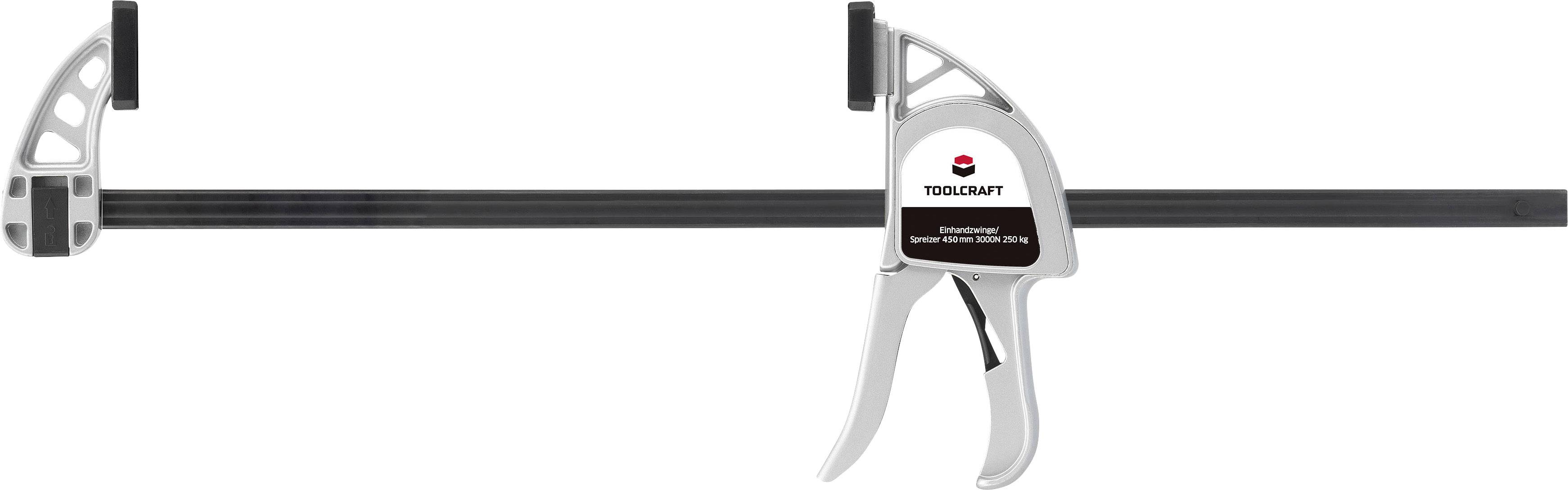 Alu-enhåndstvinge 450 x 85 mm 3000N TOOLCRAFT 1595616 Spann-Weite (max.):650 mm Mål, længde: 652 mm Udhængsmål:85 mm