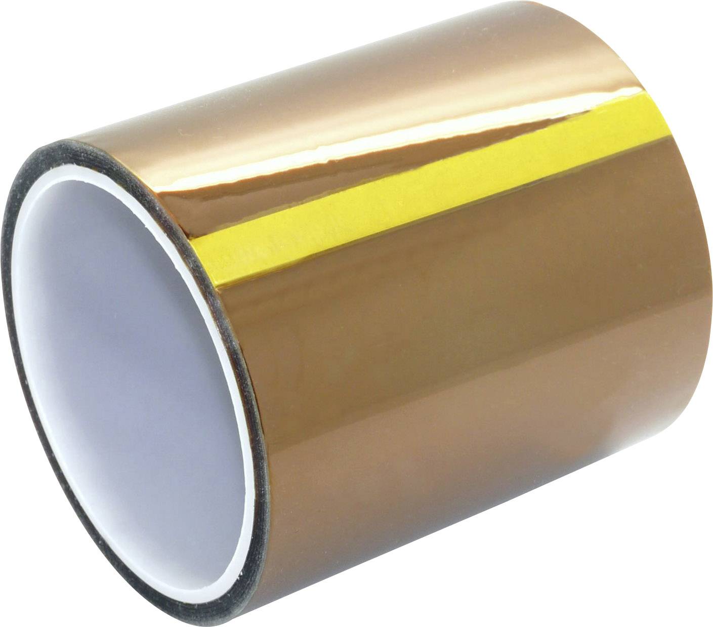Brun tape med gul stribe, oprullet.