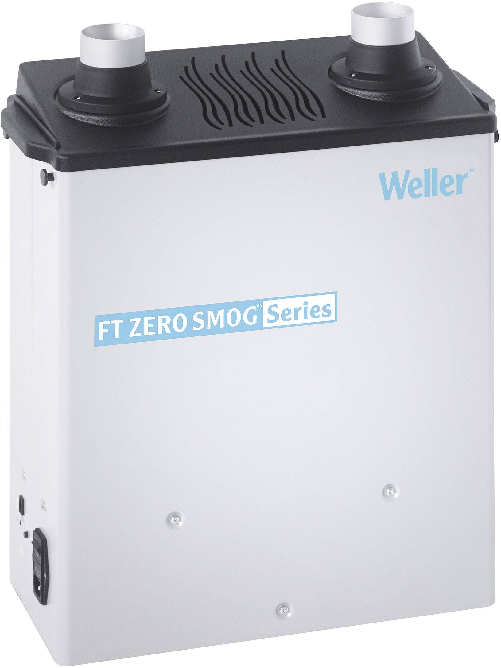 Luftfilterapparat med sort overdel, to ventilationsåbninger. Mærkning: 'Weller FT ZERO SMOG Serie'.