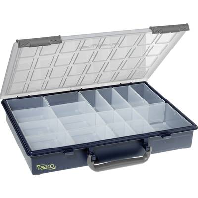 raaco Assorter 55 4x8-17 Sortimentskasse (L x B x H) 261 x 338 x 57 mm Antal fag: 17 Fast underopdeling Indhold 1 stk