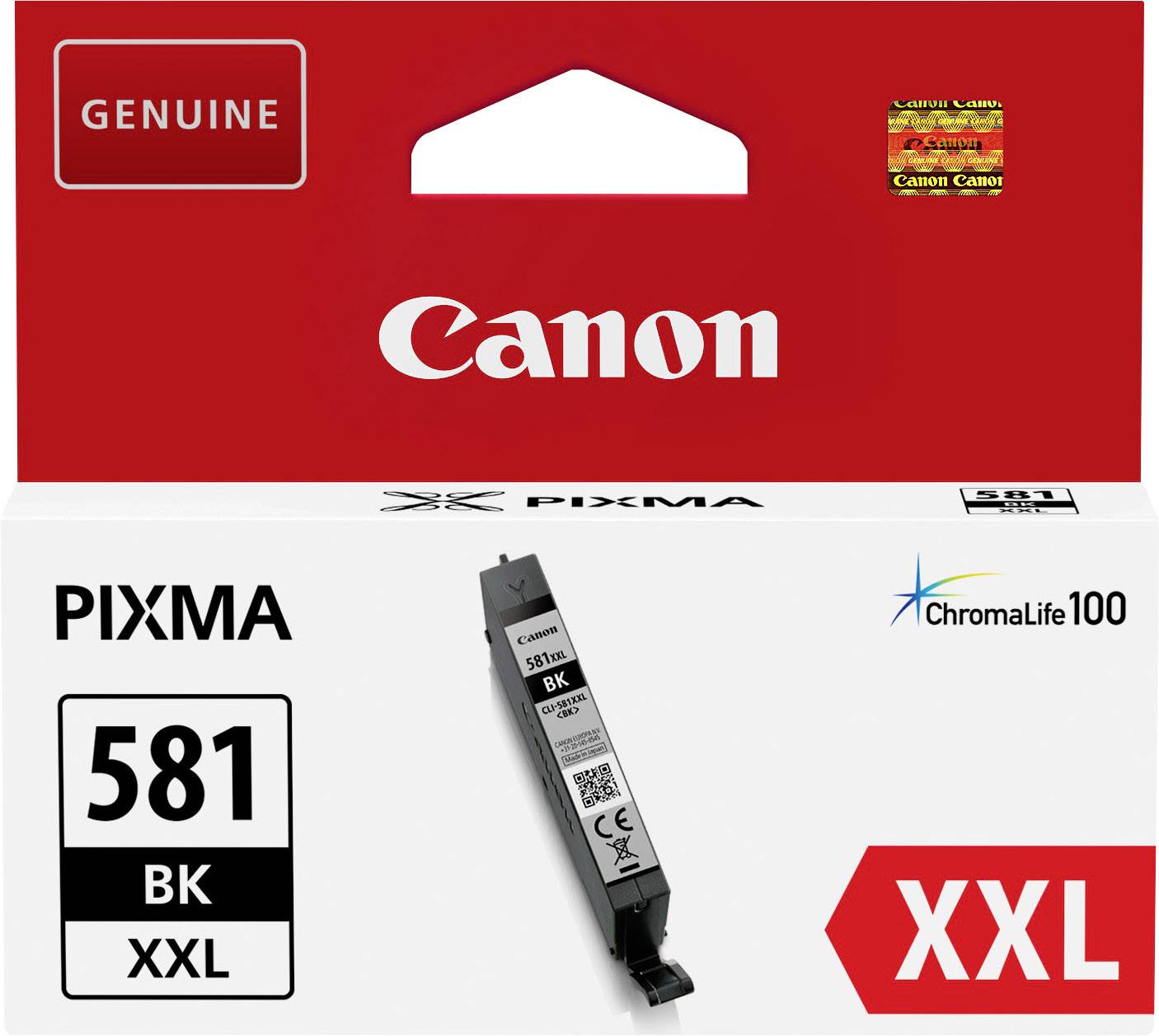 Canon PIXMA blækpatron, 581 BK XXL, ægte originalpatron til ChromaLife100, egnet til fotos og dokumenter, i sort.