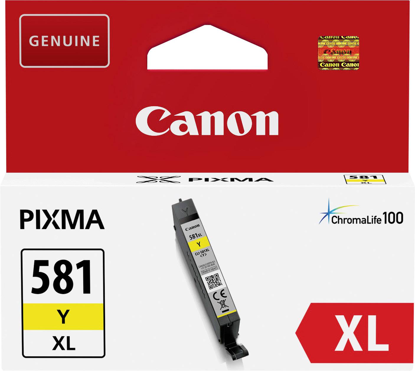Gul Canon PIXMA 581 Y XL blækpatron, originalt produkt, til høj udskriftskvalitet og lang holdbarhed, Chromalife100.