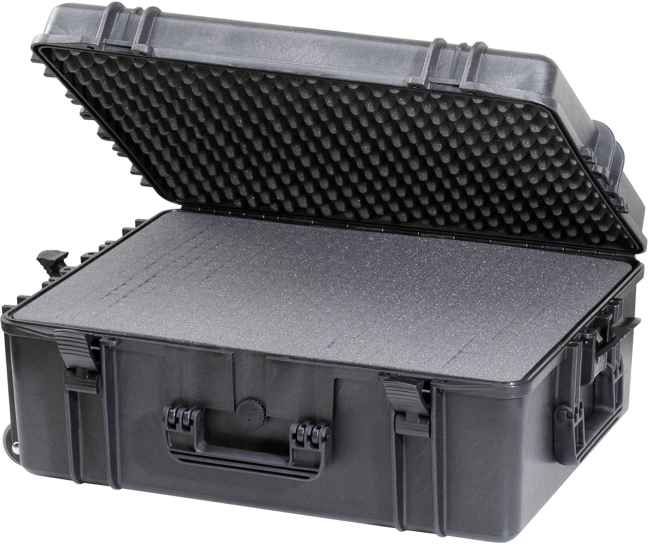 Sort, åben hardcase kuffert med skumpolstring. Ideel til sikker transport af følsomme genstande.