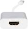 HDMI-adapter fra Digitus, sølv, rektangulær. Forside med HDMI-port, kort hvid forbindelseskabel til USB-C-stikket øverst.