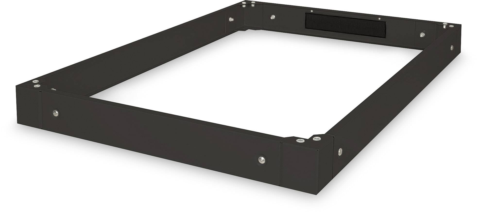 Sort rektangulær metalramme med skruer i hjørnerne.