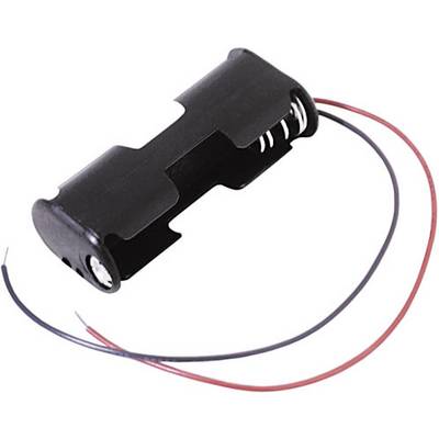 Sort batteriholder med to kabler, et rødt og et sort, til tilslutning af en AA-batteri.
