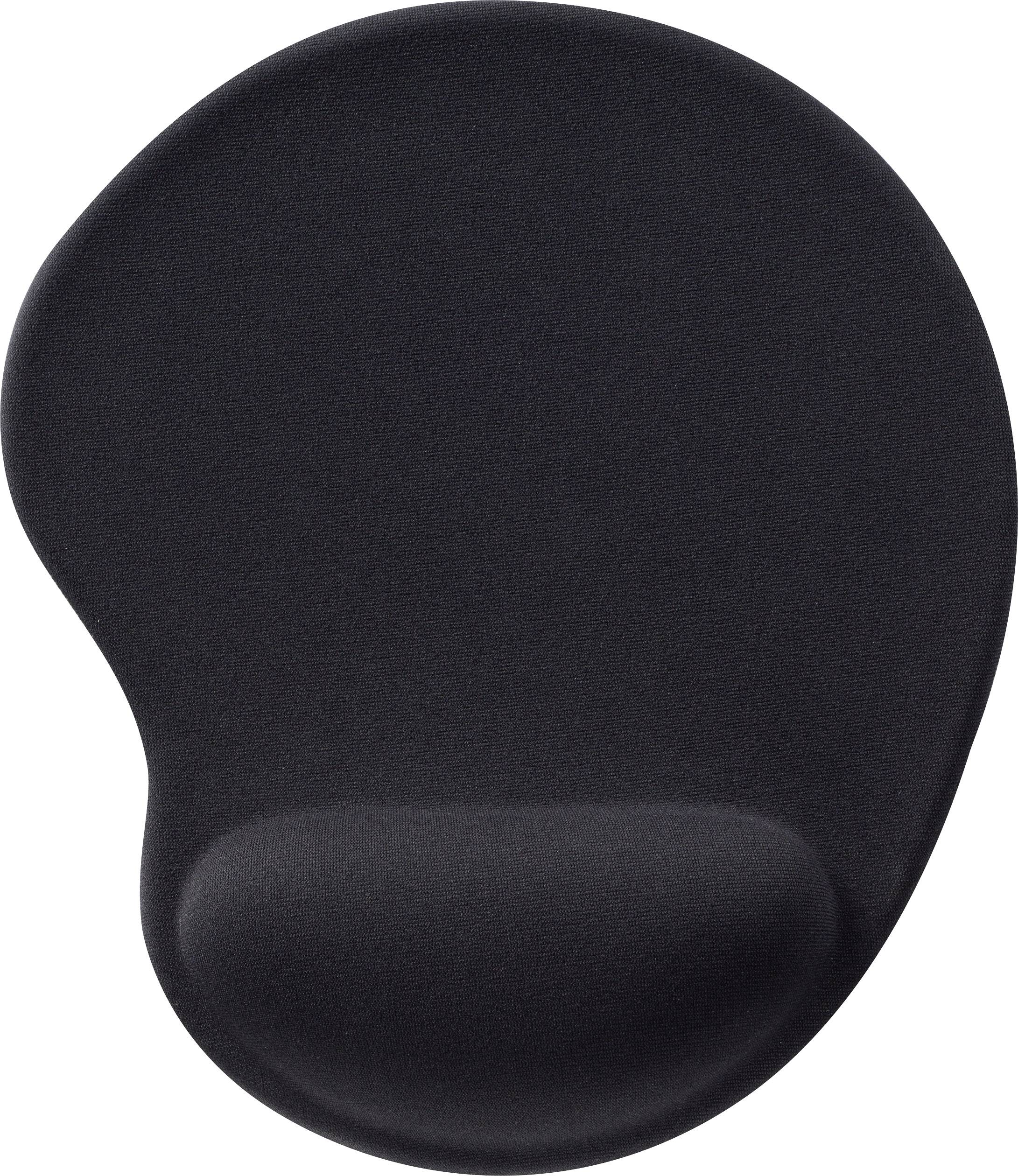 Sort ergonomisk musemåtte med håndledsstøtte til behagelig computerarbejde.