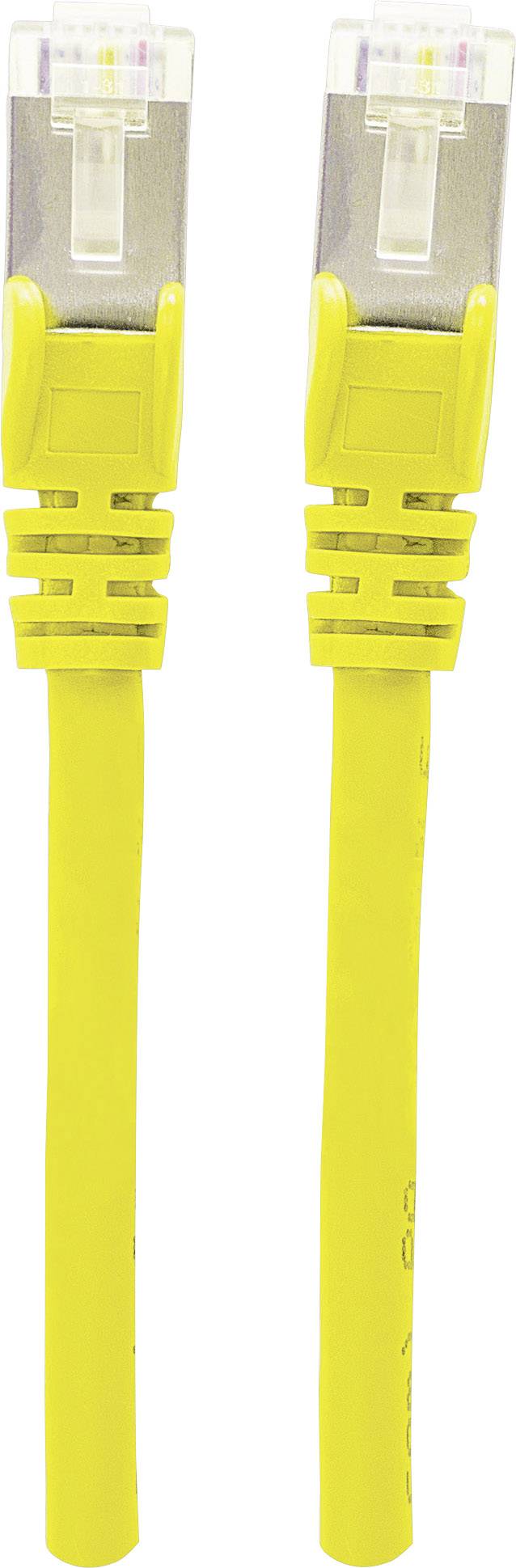 To netablede gule Ethernet-kabler med metalstik, placeret ved siden af hinanden, egnede til netværksforbindelser.