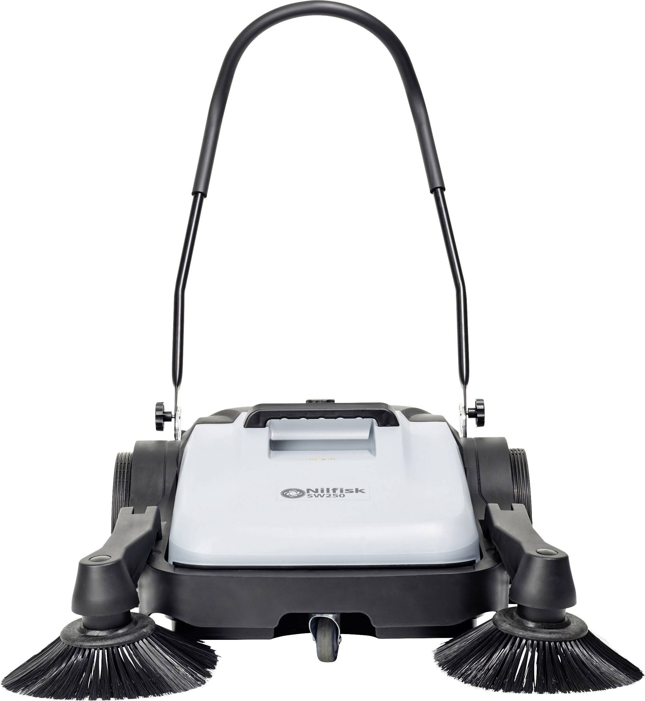 Fejemaskine med to roterende børster, smal krop og håndtag, velegnet til rengøring af glatte gulve.