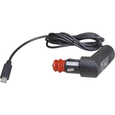 Biloplader med USB-C-stik, egnet til opladning af elektroniske enheder i bilen, sort kabel og stik.