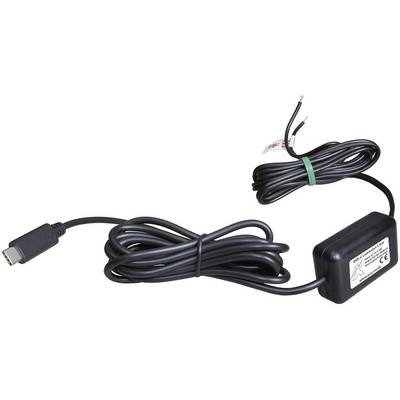 Sort USB-C-opladningskabel med rektangulær adapter i midten og to åbne trådender på den anden side.