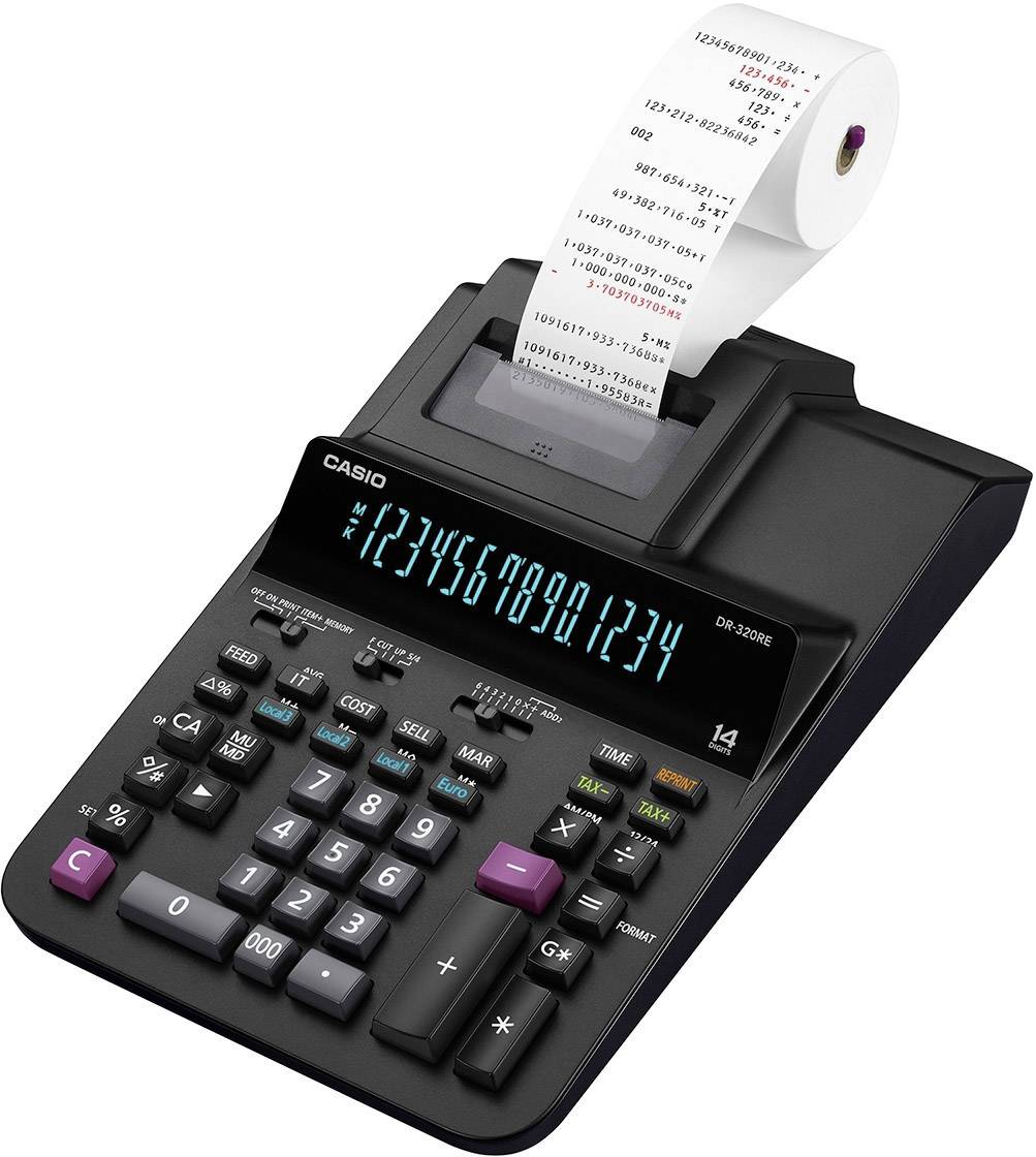 Casio DR 320 RE Printende bordlommeregner Sort Display (indstil): 14 via strømdrift (B x H x T) 205 x 84 x 341 mm