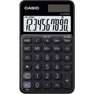 Casio SL-310UC-BK Taskelommeregner Sort Display (indstil): 10 solcelle-drift, Batteridrevet (B x H x T) 70 x 8 x 118 mm