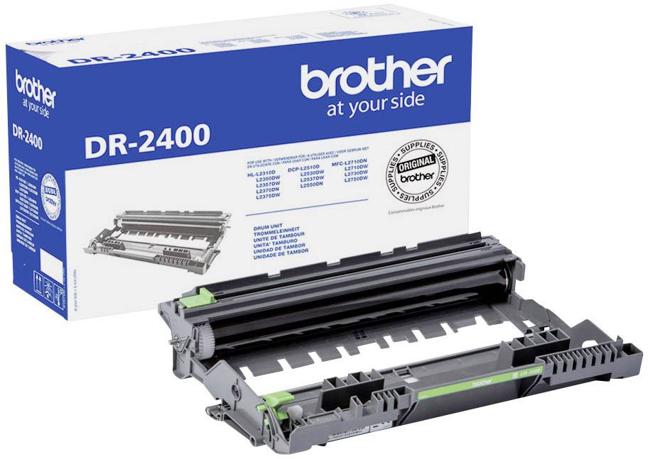 Et Brother DR-2400 tromlesæt med emballage. Det understøtter specifikke printermodeller og optimerer udskriftskvaliteten.