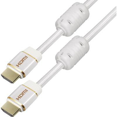 To Danish:<br><br>To hvide HDMI-kabler med guldfarvede stik og ferritemkerner ligger ved siden af hinanden. De er designet til forbedret signaloverførsel.