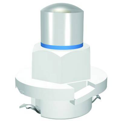 En hvid cylindrisk ventilationskanal med et metallisk skinnende låg og en blå markering i midten.