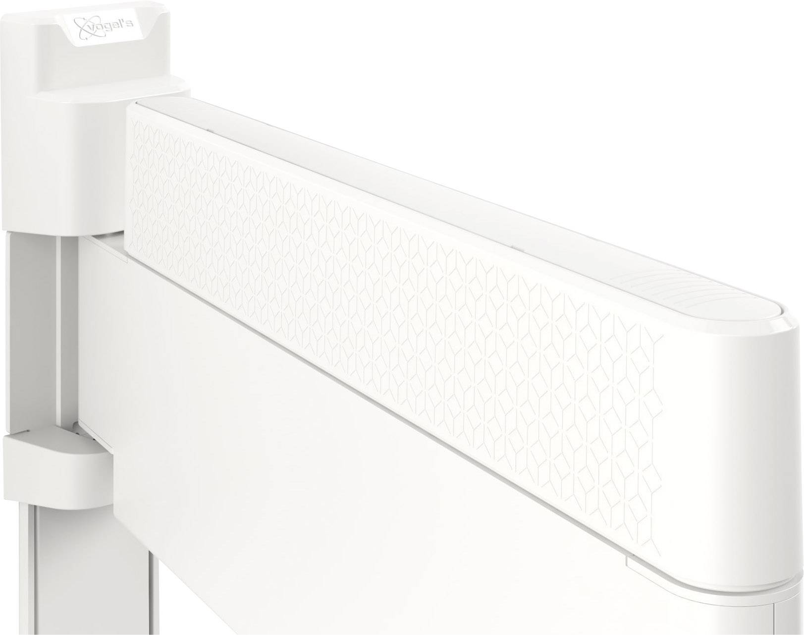 En hvid sikkerhedsarm-barriere med moderne design, egnet til brug i parkeringshuse eller lukkede områder.