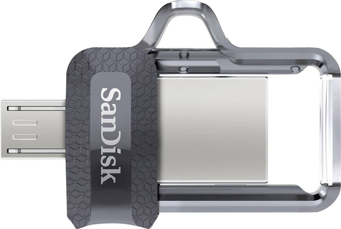 'SanDisk USB-stick og micro-USB-stik, kompakt størrelse, egnet til dataoverførsel mellem enheder.'
