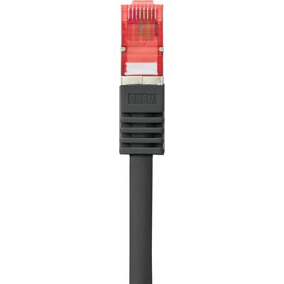 Et rødt Ethernet-kabel med sort stik, 0,5 meter langt, bruges mest til netværksforbindelser.