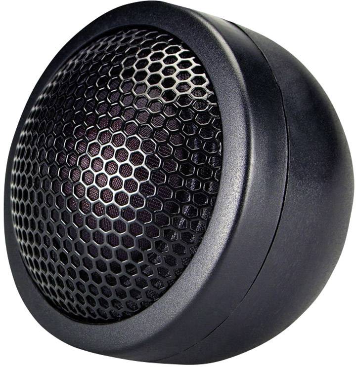 Sort højtaler med sekskantede gitre, rund design, egnet til audio- eller hjemmebiografsystemer.