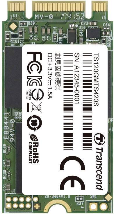 Transcend 420S 120 GB Intern SATA M.2 SSD 2242 M.2 SATA 6 Gb/s Retail TS120GMTS420S