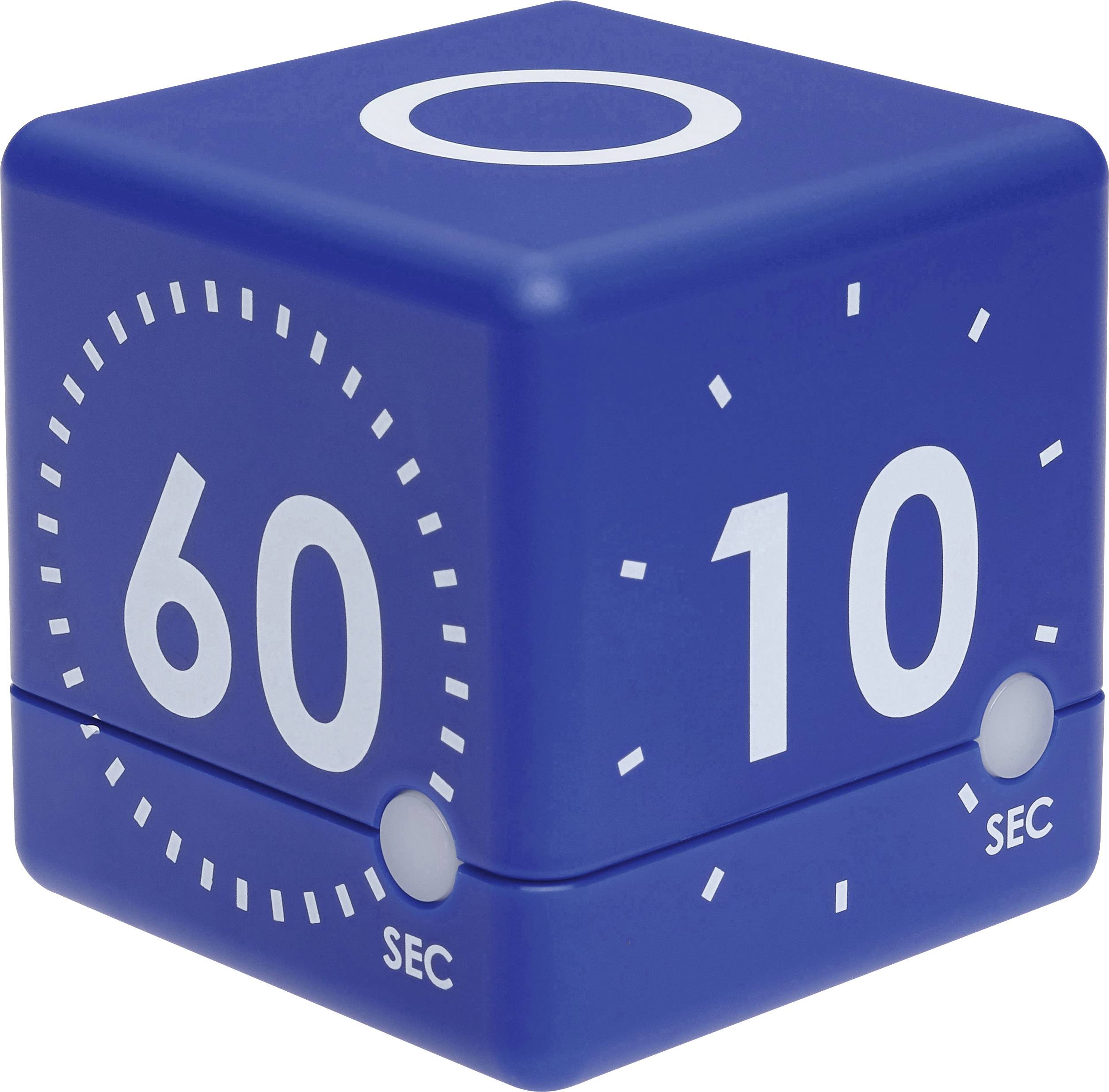 Blå terningetimer med tallene '60' og '10' på siderne, viser sekundværdier til tidsmåling.