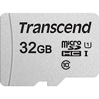 Et sølvfarvet Transcend microSD-kort med 32 GB lagerkapacitet, UHS-I U1 og Class 10 kompatibilitet.