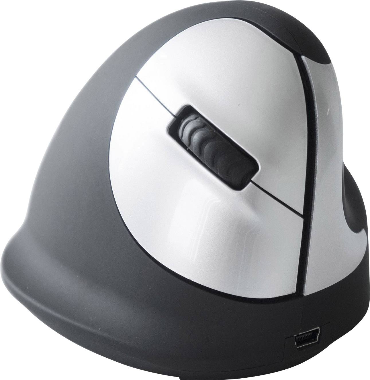 Ergonomisk vertikal mus med knapper og scrollhjul, optimeret til naturlig håndstilling. Ideel til at reducere belastningen på håndleddet.