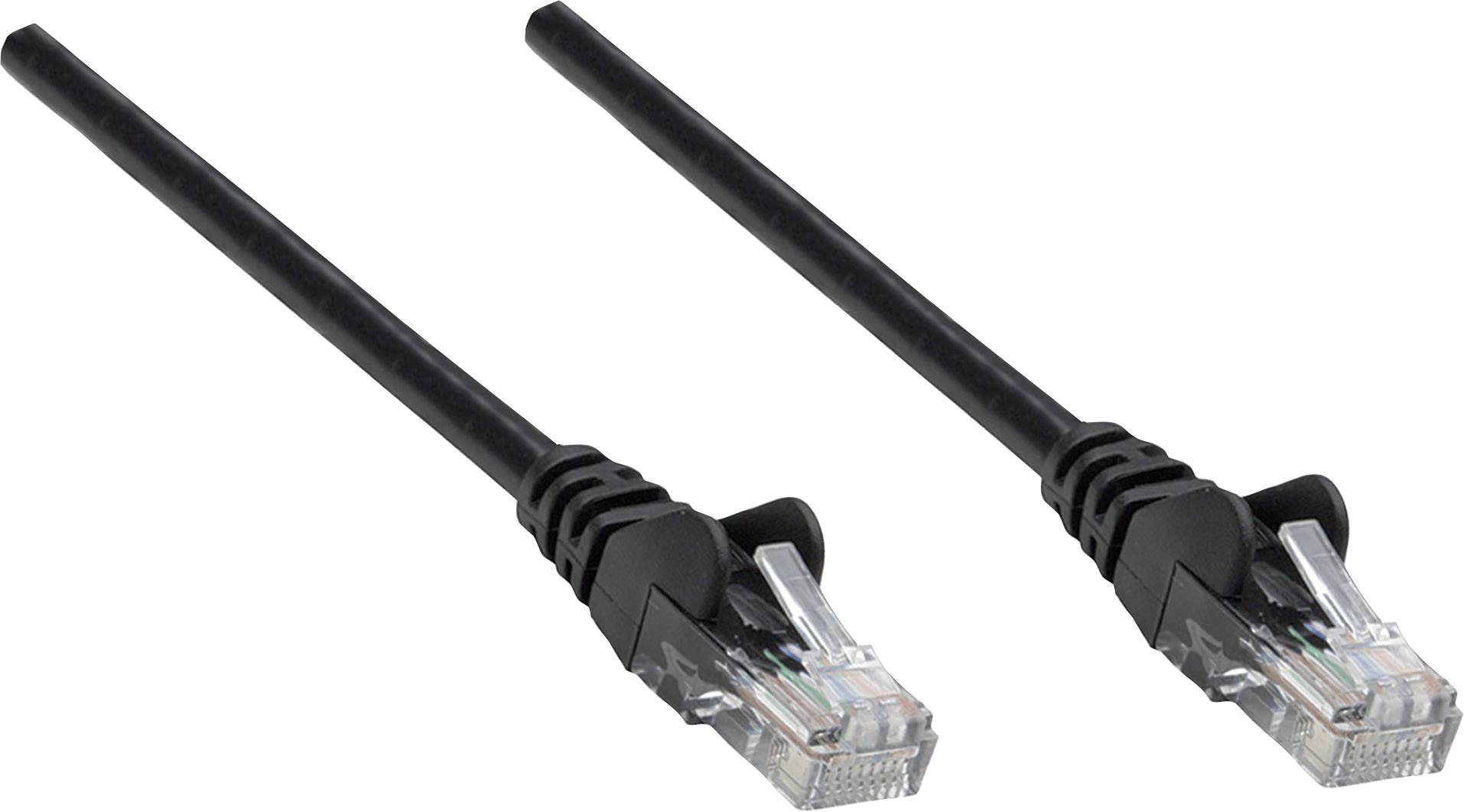 To netsorte Ethernet-kabler med RJ45-stik vender i samme retning.