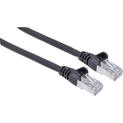 Et sort Ethernet-kabel med to RJ-45 stik, som bruges til at forbinde netværksenheder.