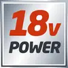 '18V Power'-symbol på metallisk baggrund, der visualiserer styrke eller kraftpotentiale.