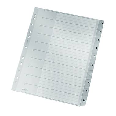 Leitz 1280 Register A4 , Overbredde 1-10 Polypropylen Grå 10 registerblade 12800000
