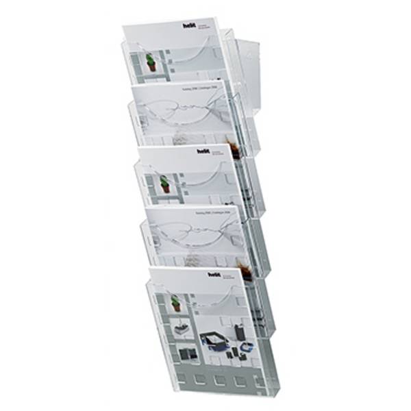 Helit helit - Prospektspender - geeignet für Wandmontage H6103102 Brochureholder Glasklar A4  Antal rum 5 1 stk (B x H x T) 241 x 578 x 150 mm