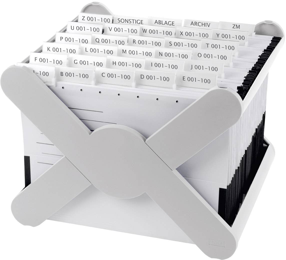 Et roterende kartoteksystem med alfabetiske og numeriske faneblade til sortering og arkivering af dokumenter.