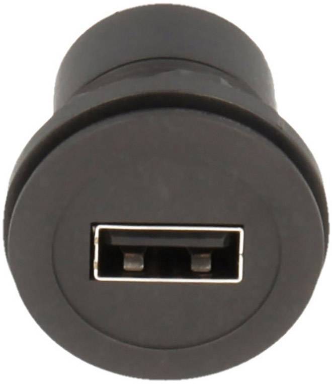 Et sort rundt USB-A-stik i nærbillede.