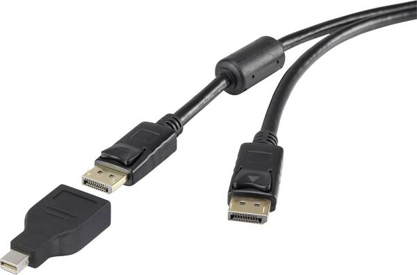Renkforce Mini-display-port / DisplayPort Adapterkabel Mini DisplayPort-stik, DisplayPort-stik 0.50 m Sort RF-3424504 forgyldte stik, med ferritkerne Displayport-kabel